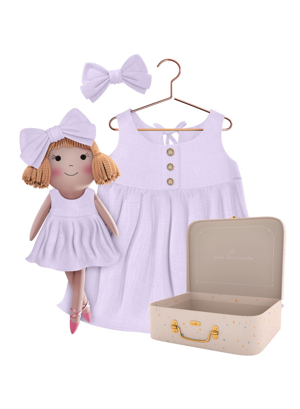 Nina cloth doll with her Petit Case keepsake suitcase