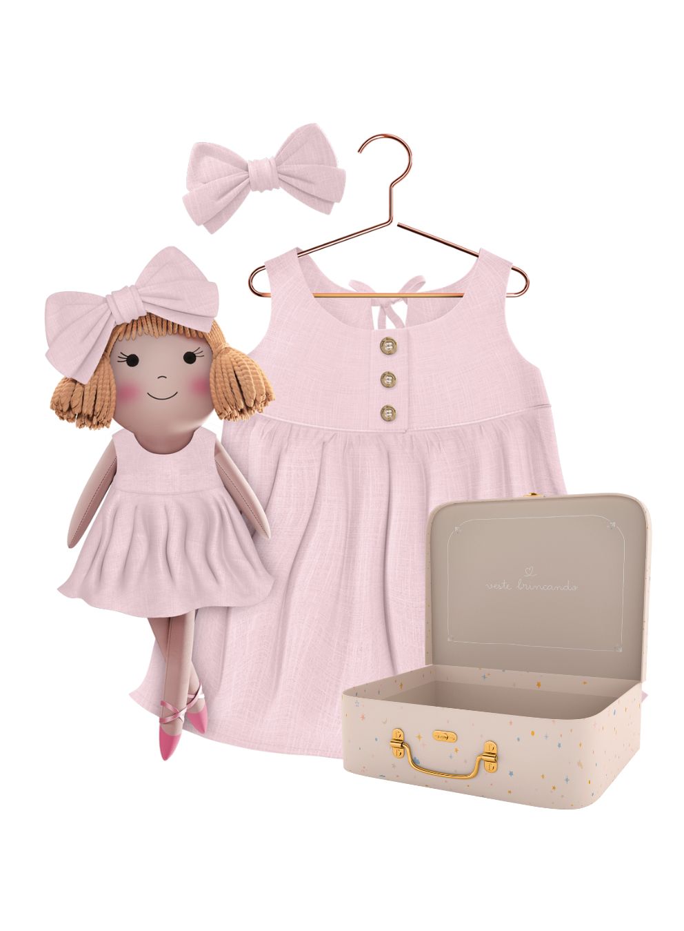Nina cloth doll with her Petit Case keepsake suitcase