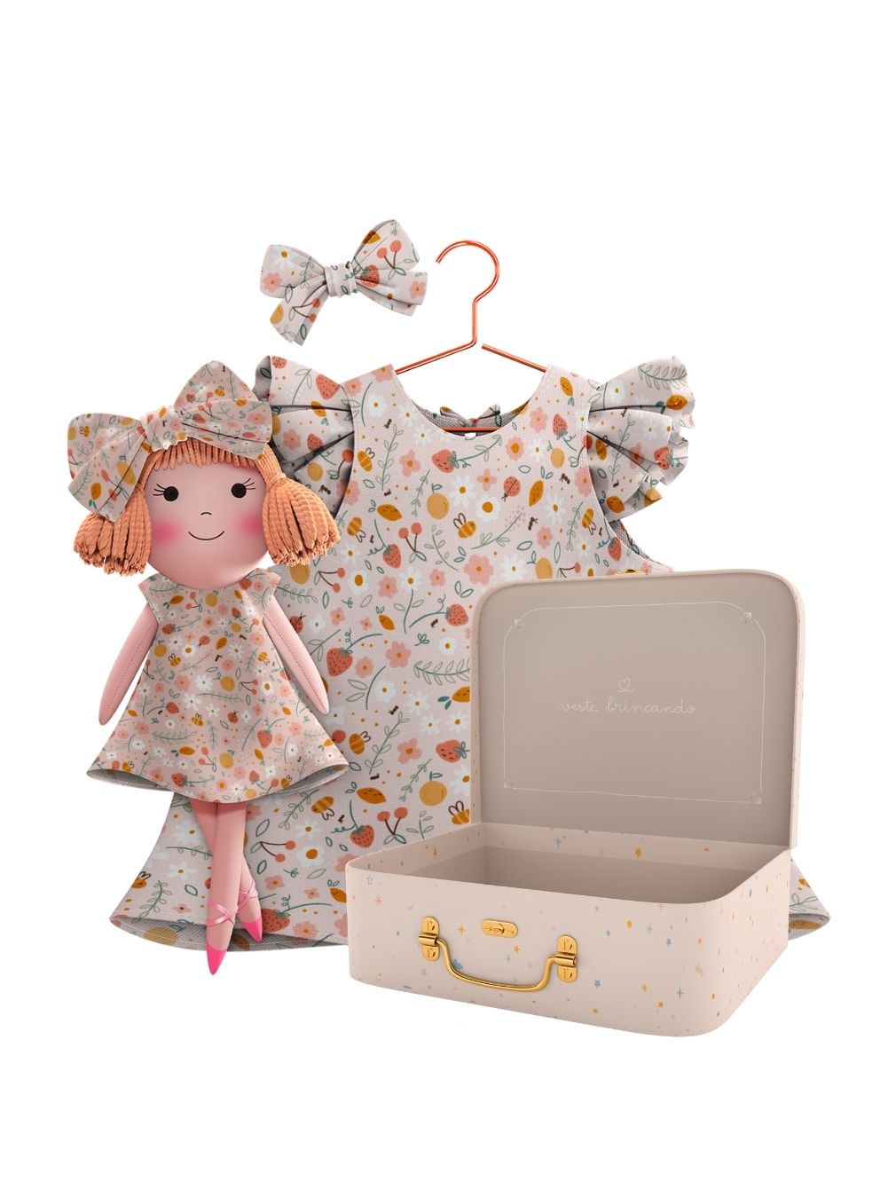 Nina cloth doll with her Petit Case keepsake suitcase