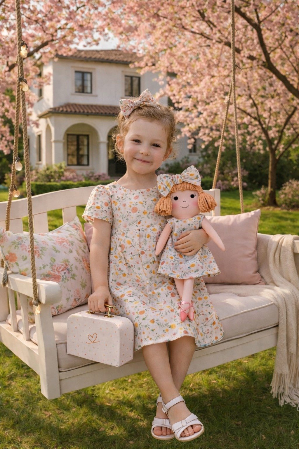 Girls Picnic Dress & Matching Doll Set with Petit Case – Nina