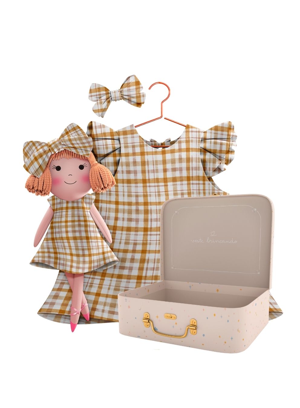 Nina cloth doll with her Petit Case keepsake suitcase