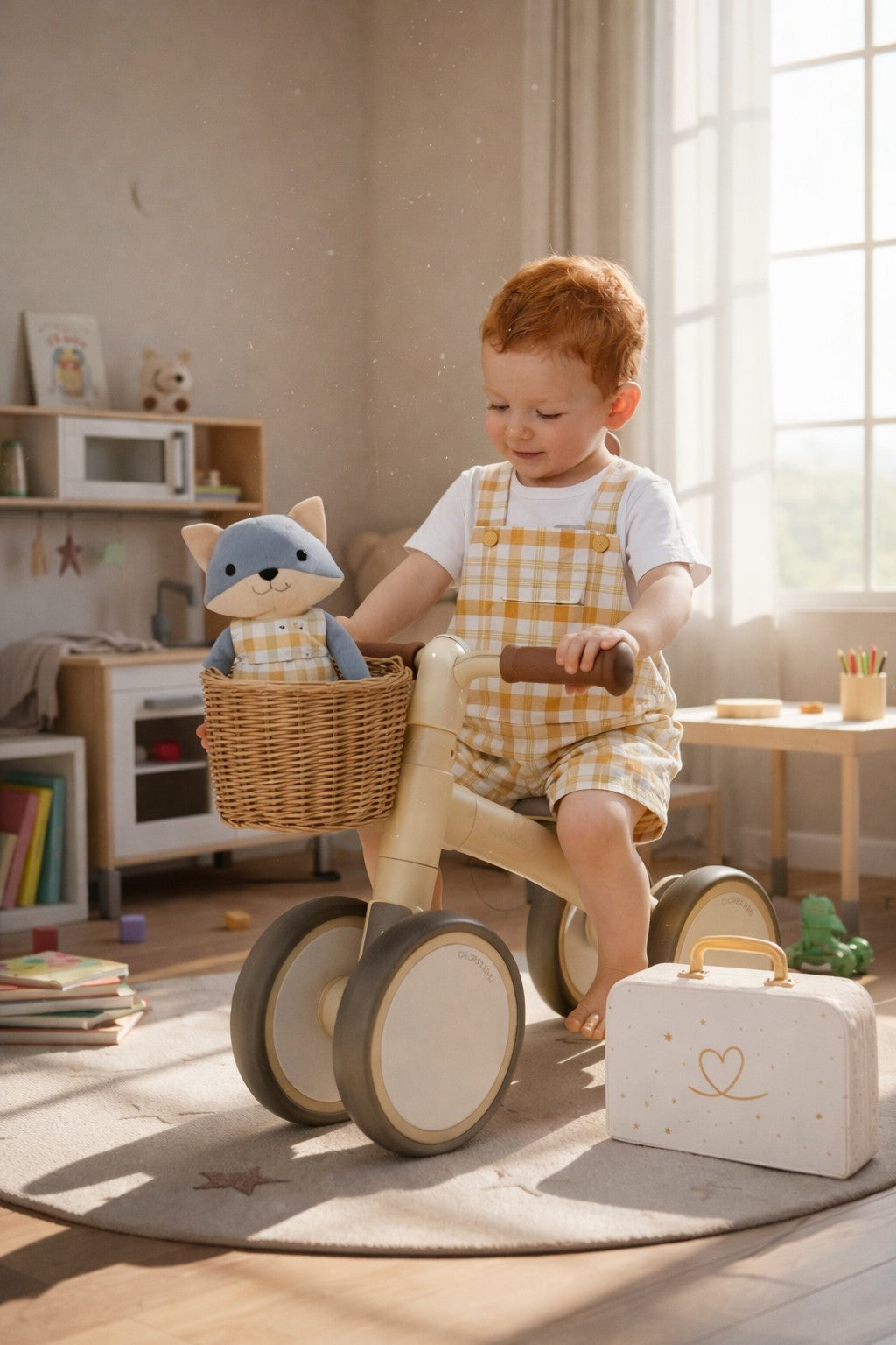 Boys Gingham Romper & Matching Plush Toy with Petit Case – Mr. Fox