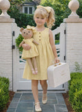 Girls Classic Yellow dress set with Honey Bear cloth doll and Petit Case keepsake suitcase