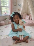 Girls Classic Green dress set with Honey Bear cloth doll and Petit Case keepsake suitcase