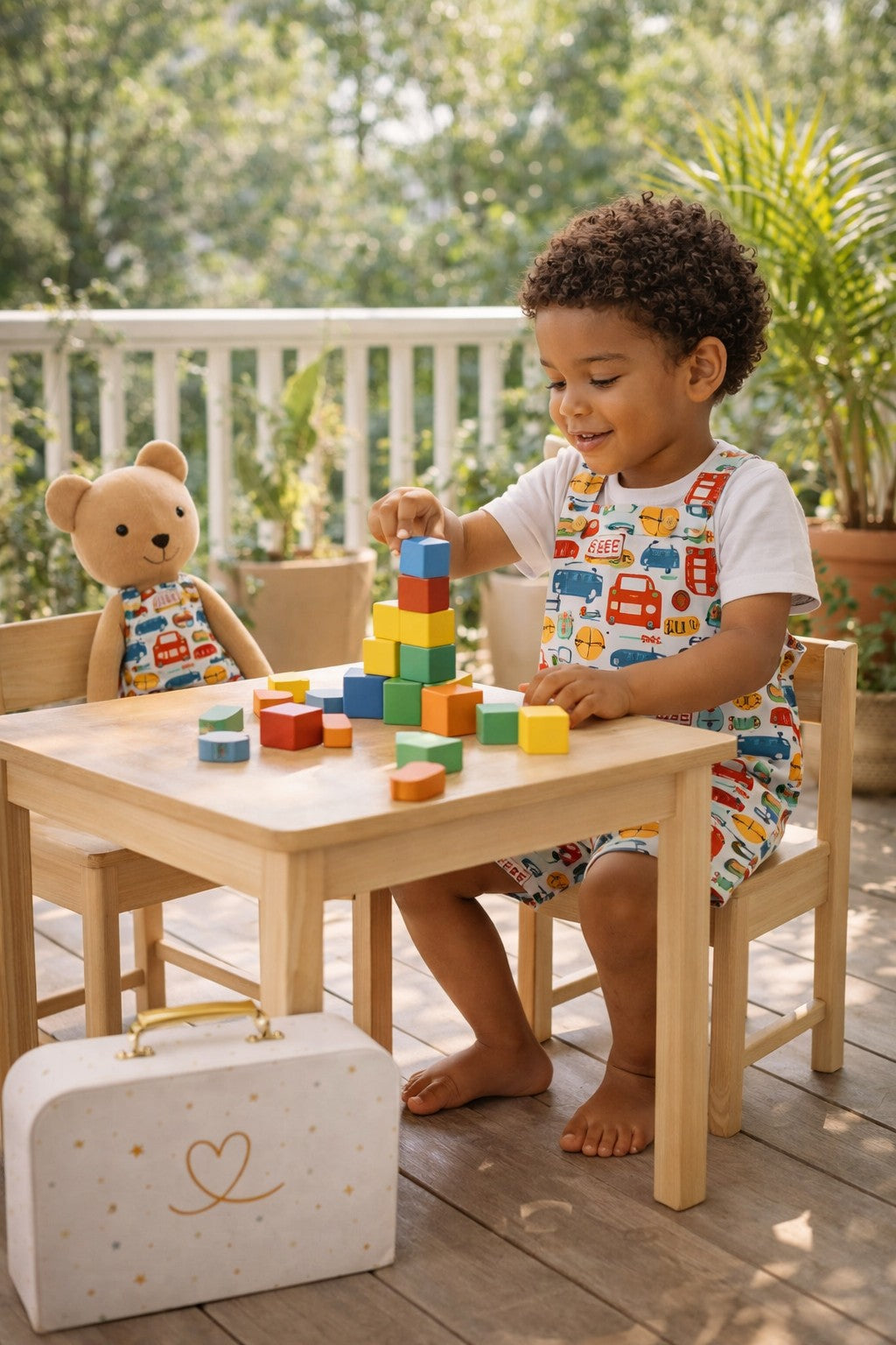 Boys Cars Romper & Matching Plush Toy with Petit Case – Teddy Bear