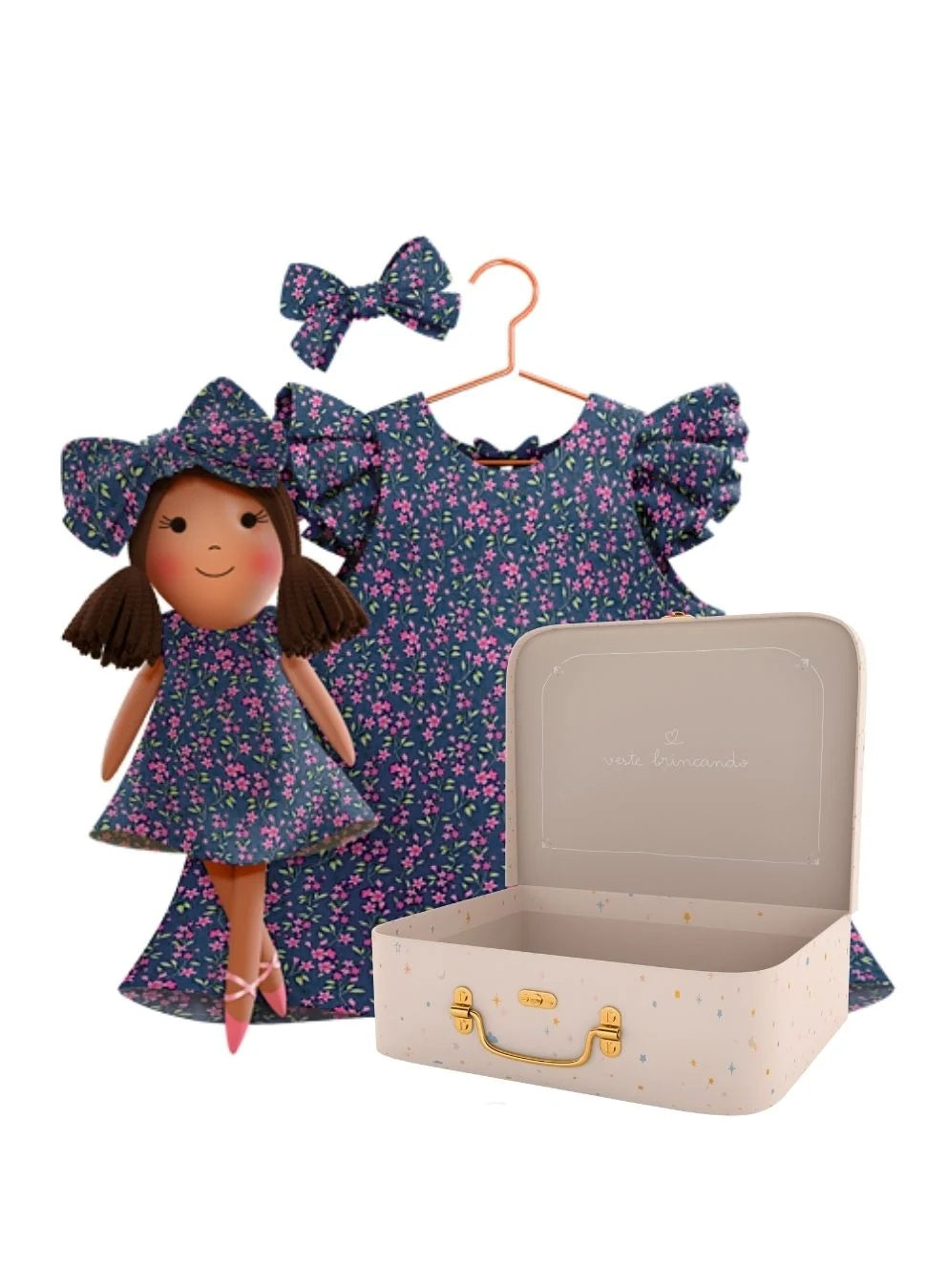 Blossom dress, doll Millie and Petit Case - true fabric color