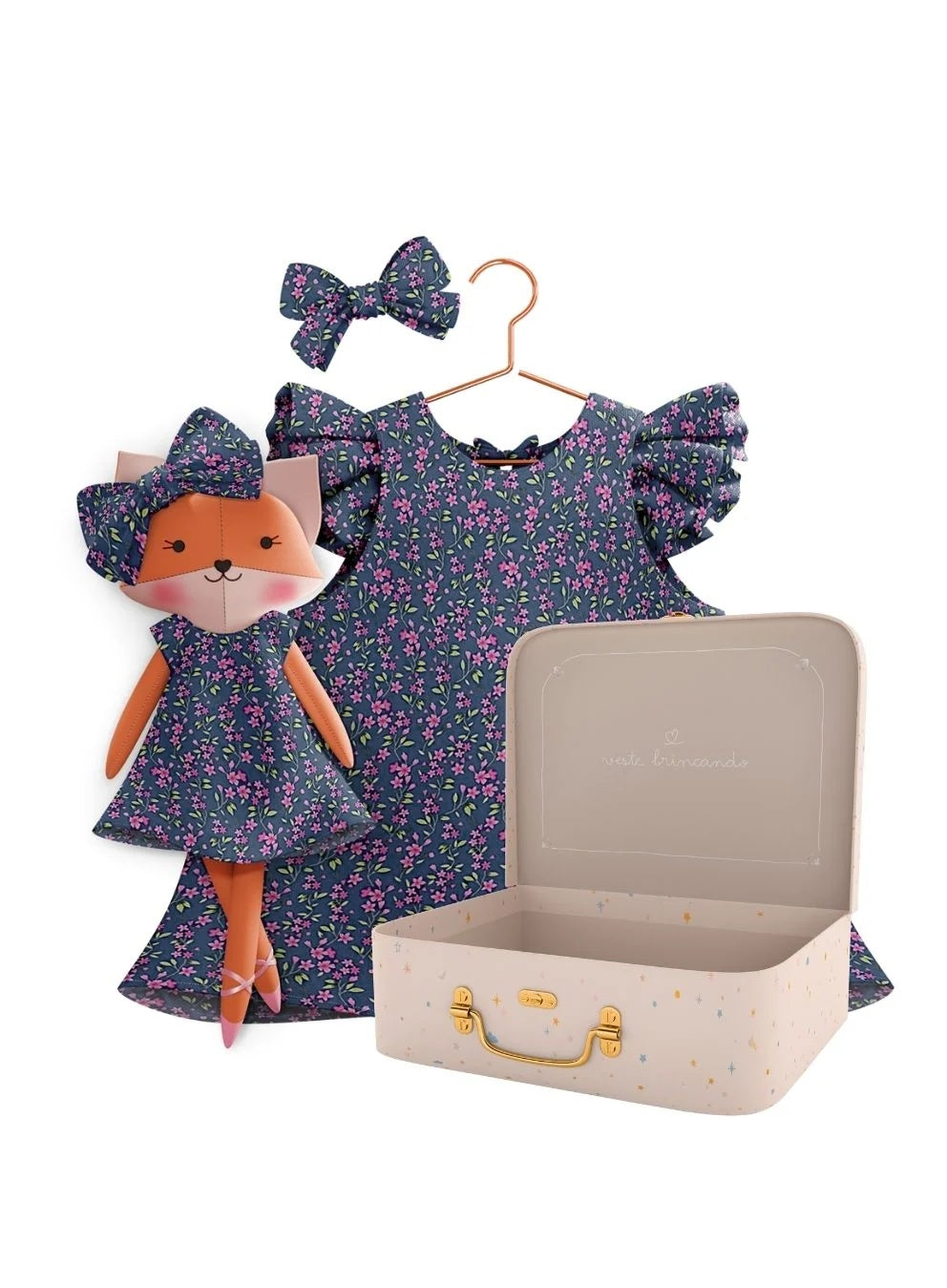 Blossom dress, doll Mrs. Fox and Petit Case - true fabric color
