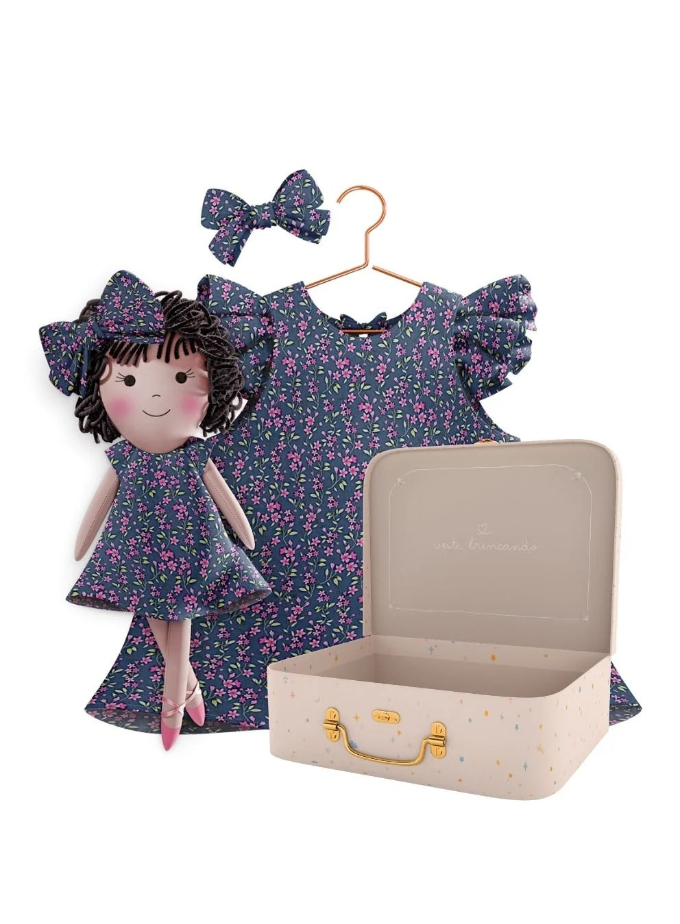 Blossom dress, doll Nellie and Petit Case - true fabric color