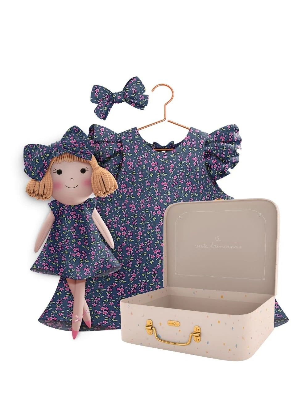 Blossom dress, doll Nina and Petit Case - true fabric color
