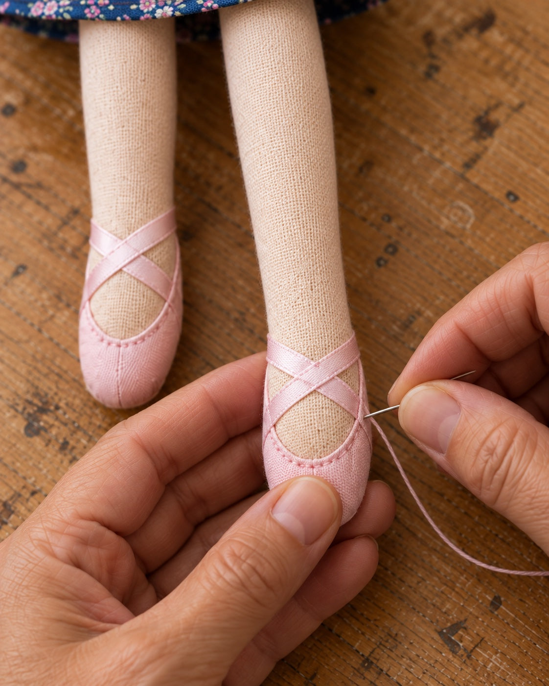 Handmade doll shoes ready for an adventure