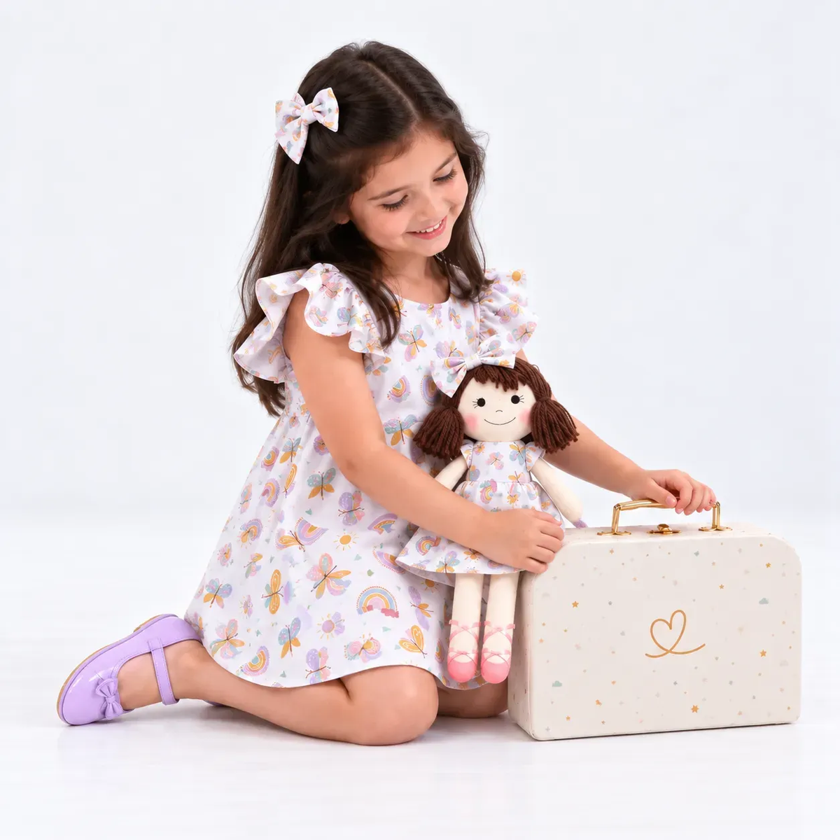 A girl with her matching doll and Petit Case